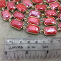 13mm x 18mm Gold Electroplated Glossy Finish Faceted Opaque Cadmium Red Crystal Rectangle Beads  - Sold by 7" Strands (8 Beads) -