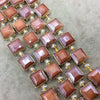 12mm x 12mm Gold Electroplated Glossy Finish Faceted Opaque Burnt Orange Crystal Square Beads  - Sold by 7" Strands (10 Beads) -