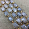 13mm x 18mm Gold Electroplated Glossy Finish Faceted Opaque Pale Gray Crystal Rectangle Beads  - Sold by 7" Strands (8 Beads) -