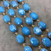 12mm x 16mm Gold Electroplated Glossy Finish Faceted Opaque Sky Blue Crystal Oval Beads  - Sold by 7" Strands (9 Beads) -