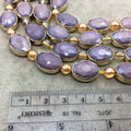 12mm x 16mm Gold Electroplated Glossy Finish Faceted Opaque Orchid Purple Crystal Oval Beads  - Sold by 7" Strands (9 Beads) -