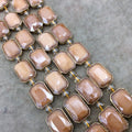 13mm x 18mm Gold Electroplated Glossy Finish Faceted Opaque Pale Pumpkin Crystal Rectangle Beads  - Sold by 7" Strands (8 Beads) -