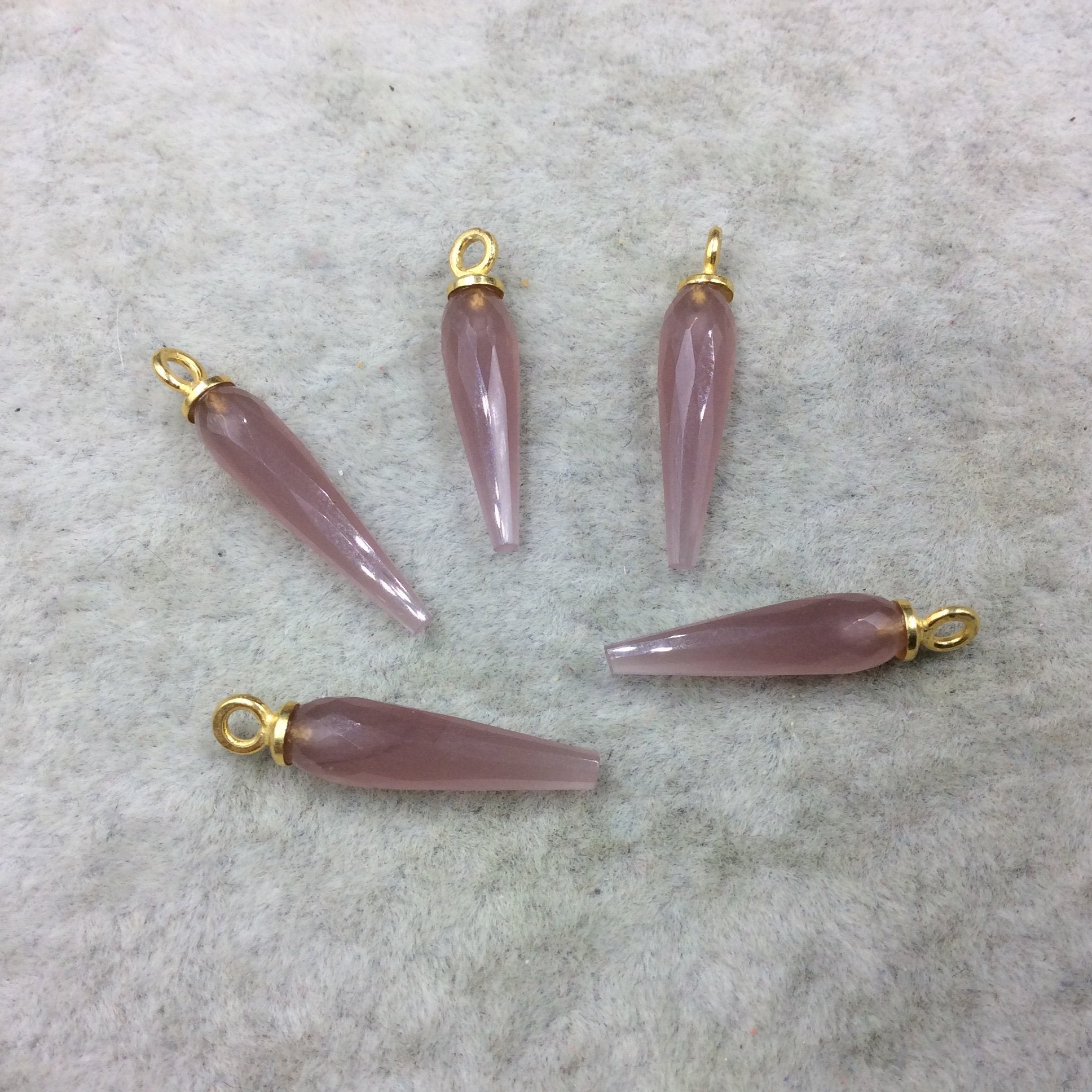 Small Gold Plated Sterling Silver Finish Faceted Spike Opaque Purple Quartz Pendant  ~ 7 x 22-25mm - Sold Per Each, At Random