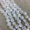 Chinese Crystal 12mm Matte And Glossy Faceted Trans. AB Clear Glass Crystal Flattened Hexagon Beads - 12.5" Strands (~ 28 Beads) -(CC12-099)