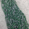 Chinese Crystal Beads | 2mm AB Metallic Finish Faceted Opaque Green Silver Rondelle Glass Beads