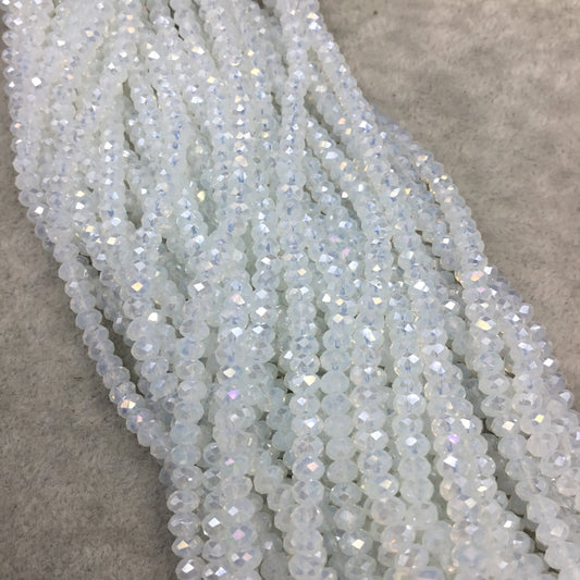 DISC - 4mm AB Finish Faceted Semi Transparent Milky White Chinese Crystal Rondelle Beads - Sold by 16" Strands (Approx. 135 Beads)