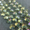 13mm x 13mm Glossy Faceted Transparent/Metallic Pale Yellow Crystal Glass Cross Shaped Beads - Sold By 12" Strands (~ 22 Beads)