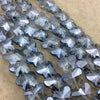 12mm x 15mm Glossy Faceted Transparent/Metallic Blue Gray Crystal Glass Butterfly Shaped Beads - Sold By 12" Strands (~ 25 Beads)