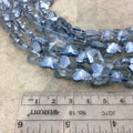 12mm x 15mm Glossy Faceted Transparent/Metallic Blue Gray Crystal Glass Butterfly Shaped Beads - Sold By 12" Strands (~ 25 Beads)