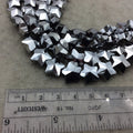 13mm x 13mm Glossy Faceted Transparent/Metallic Gray/Black Crystal Glass Star Shaped Beads - Sold By 12" Strands (~ 26 Beads)