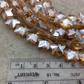 13mm x 13mm Glossy Faceted Transparent/Metallic Pale Orange Crystal Glass Star Shaped Beads - Sold By 12" Strands (~ 26 Beads)