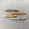 2-2.25" Single Gold Plated Natural Mixed Jasper Rod/Cylinder Shaped Gemstone Connector/Link - Measuring 8mm x 50-60mm, Approx. - Random