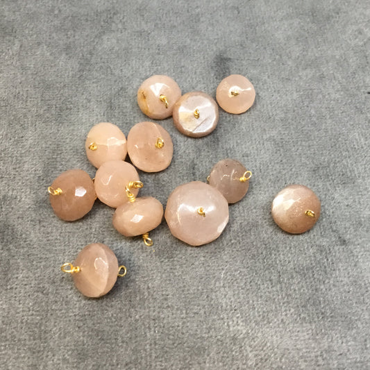 Gold Plated Natural Peach Moonstone Faceted Rondelle Shaped Loop Connector - Measuring 9-10mm, Approx. - Sold Individually, Randomly