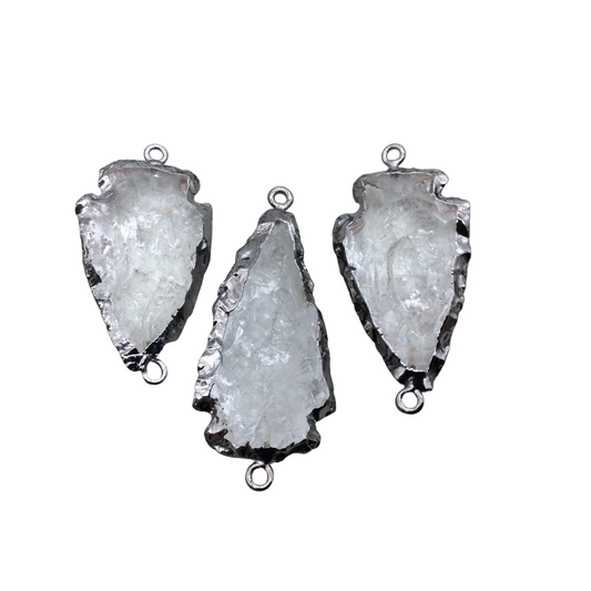 1.5-2" Arrowhead Shaped Gunmetal Electroformed Clear Quartz Connector - ~ 40mm-50mm Long, Approximately - Sold Individually, Randomly Chosen