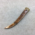 SALE - 4.5" Brown Squared Tusk/Claw Shaped Ox Bone Pendant with Carved Commas and Gold Cap - Measuring 18 x 105mm - (TR45WHSQCT)