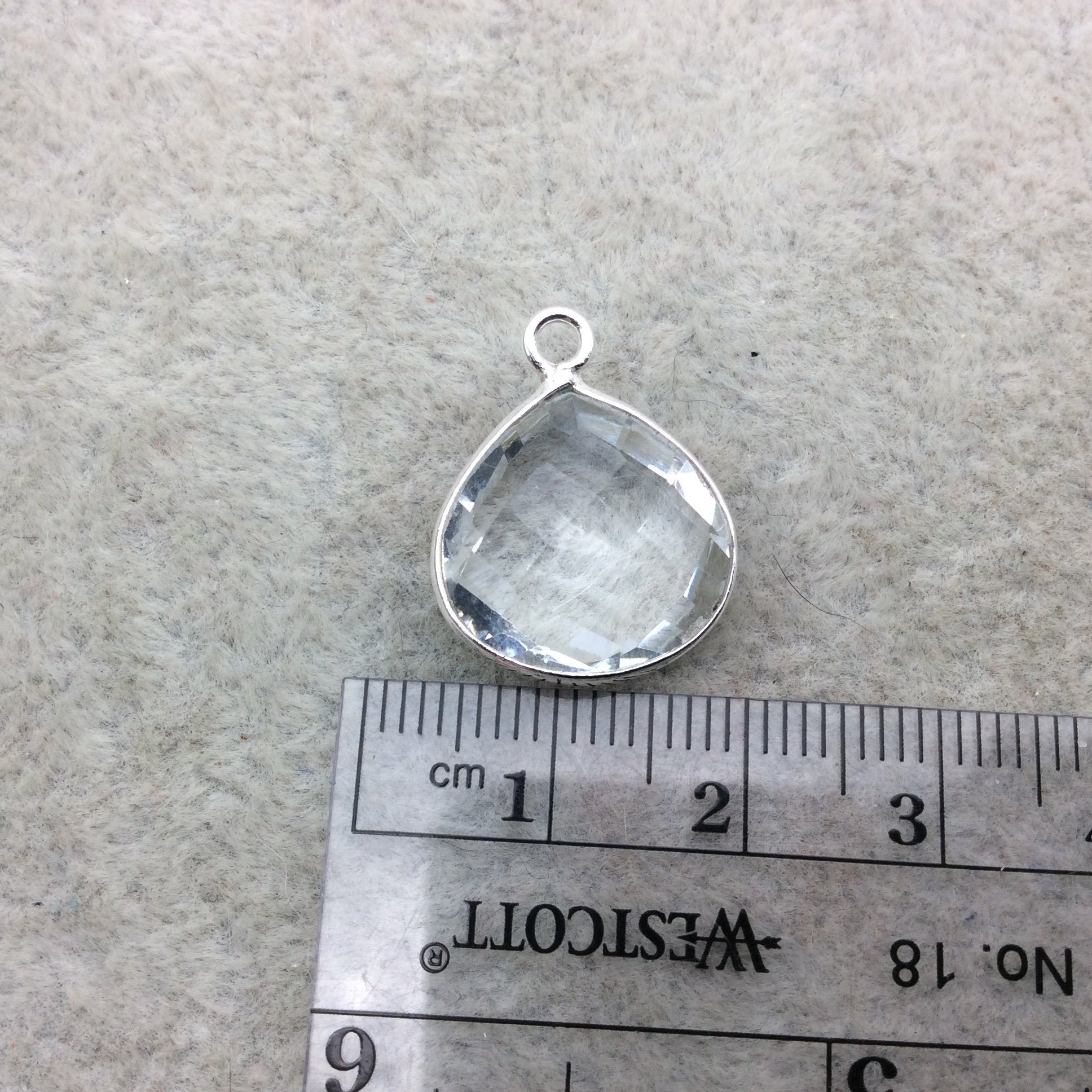 Sterling Silver Faceted Clear (Lab Created) Quartz Heart Shaped Bezel Pendant - Measuring 15mm x 15mm - Sold Individually