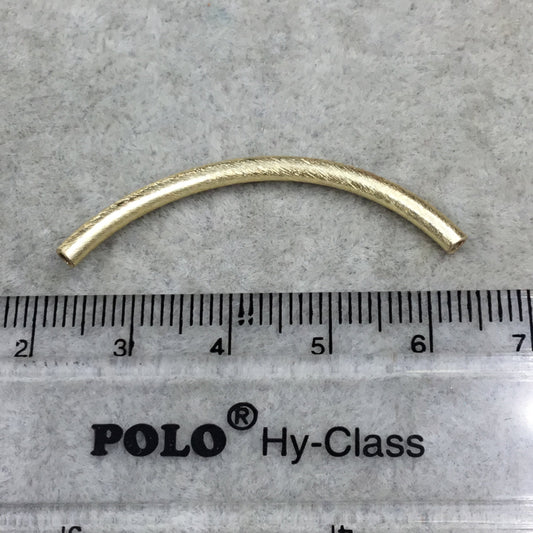 Gold Brushed Long Brushed Curved Tube Plated Copper Component - Measuring 2mm x 41mm - Sold in Packs of 10 (442-GD)