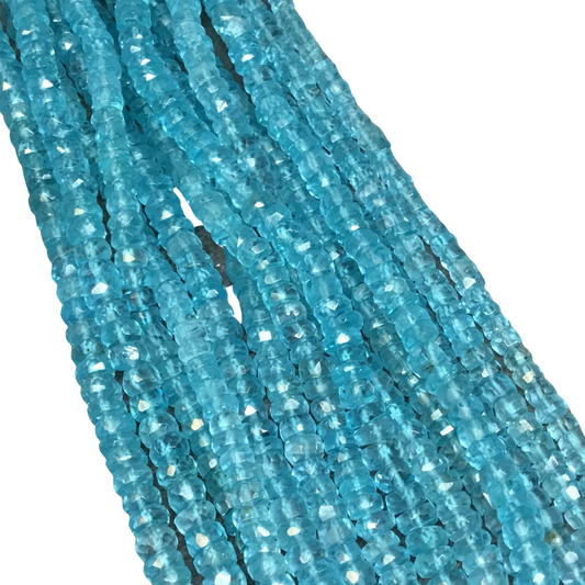 1.5-2mm x 2-3mm Faceted Natural Aqua/Blue Apatite Rondelle Shaped Beads - Sold per 14.5" Strand (Approx. 145 Beads) - Natural Gemstone