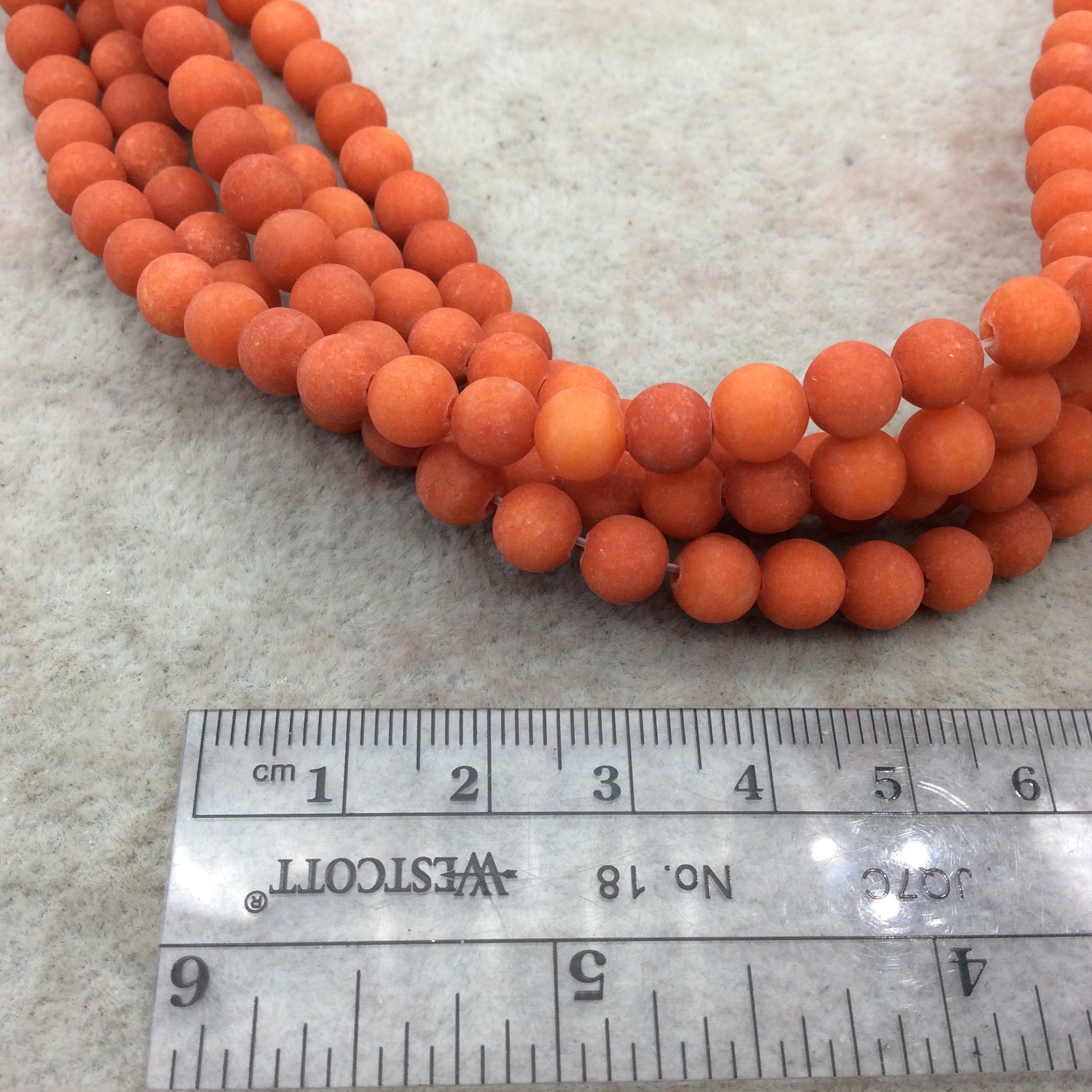 6mm Matte Dark Orange Jade Round/Ball Shaped Beads - 15" Strand (Approx. 62 Beads) - Natural Semi-Precious Gemstone - Sold by the Strand