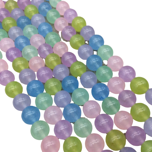 10mm Glossy Smooth Dyed Mixed Pastel Natural Jade Round/Ball Shaped Beads - Sold by 14.5" Strands (~ 38 Beads) - Quality Gemstone