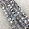 12mm Matte Stripe Faceted Trans. Medium Gray Glass Crystal Flattened Hexagon - 12.5" Strands (Approx. 30 Beads) - (CC12-101)