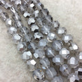 12mm Matte Stripe Faceted Trans. Medium Gray Glass Crystal Flattened Hexagon - 12.5" Strands (Approx. 30 Beads) - (CC12-101)