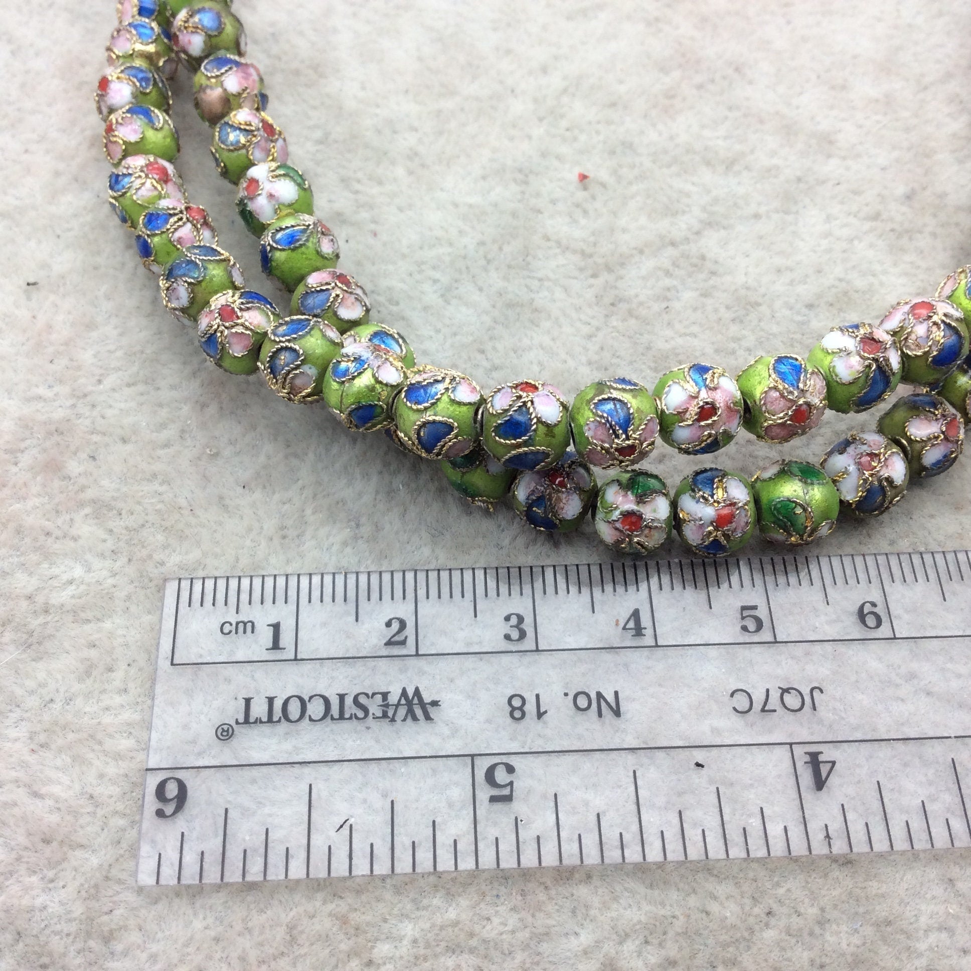 Decorative Floral Bright Green Puffed Round/Ball Shaped Metal/Enamel Cloisonné Beads - Sold by 15" Strands (~ 56 Beads Per Strand) 6mm 8mm