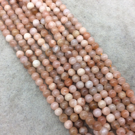 4mm Smooth Mix Peach Moonstone Round/Ball Shaped Beads with .8mm Holes - 15.75" Strand (Approx. 95 Beads) - Natural High Quality Gemstone