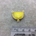 Gold Vermeil Faceted Half Moon Shaped Yellow Hydro (Man-made) Chalcedony Bezel 3 Ring Connector - Measuring 16mm x 20mm - Sold Individually