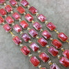 10mm x 14mm Gold Electroplated Glossy Finish Faceted Opaque Cadmium Red Crystal Rectangle Beads  - Sold by 7" Strands (10 Beads) -