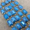 13mm x 18mm Gold Electroplated Glossy Finish Faceted Opaque Medium Blue Crystal Rectangle Beads  - Sold by 7" Strands (8 Beads) -