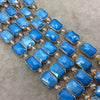 10mm x 14mm Gold Electroplated Glossy Finish Faceted Opaque Medium Blue Crystal Rectangle Beads  - Sold by 7" Strands (10 Beads) -