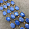 12mm x 16mm Gold Electroplated Glossy Finish Faceted Opaque Periwinkle Blue Crystal Oval Beads  - Sold by 7" Strands (9 Beads) -