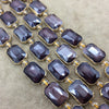 13mm x 18mm Gold Electroplated Glossy Finish Faceted Opaque Orchid Purple Crystal Rectangle Beads  - Sold by 7" Strands (8 Beads) -