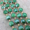 14mm x 14mm Gold Electroplated Glossy Finish Faceted Opaque Green Crystal Round/Coin Beads  - Sold by 7" Strands (10 Beads) -