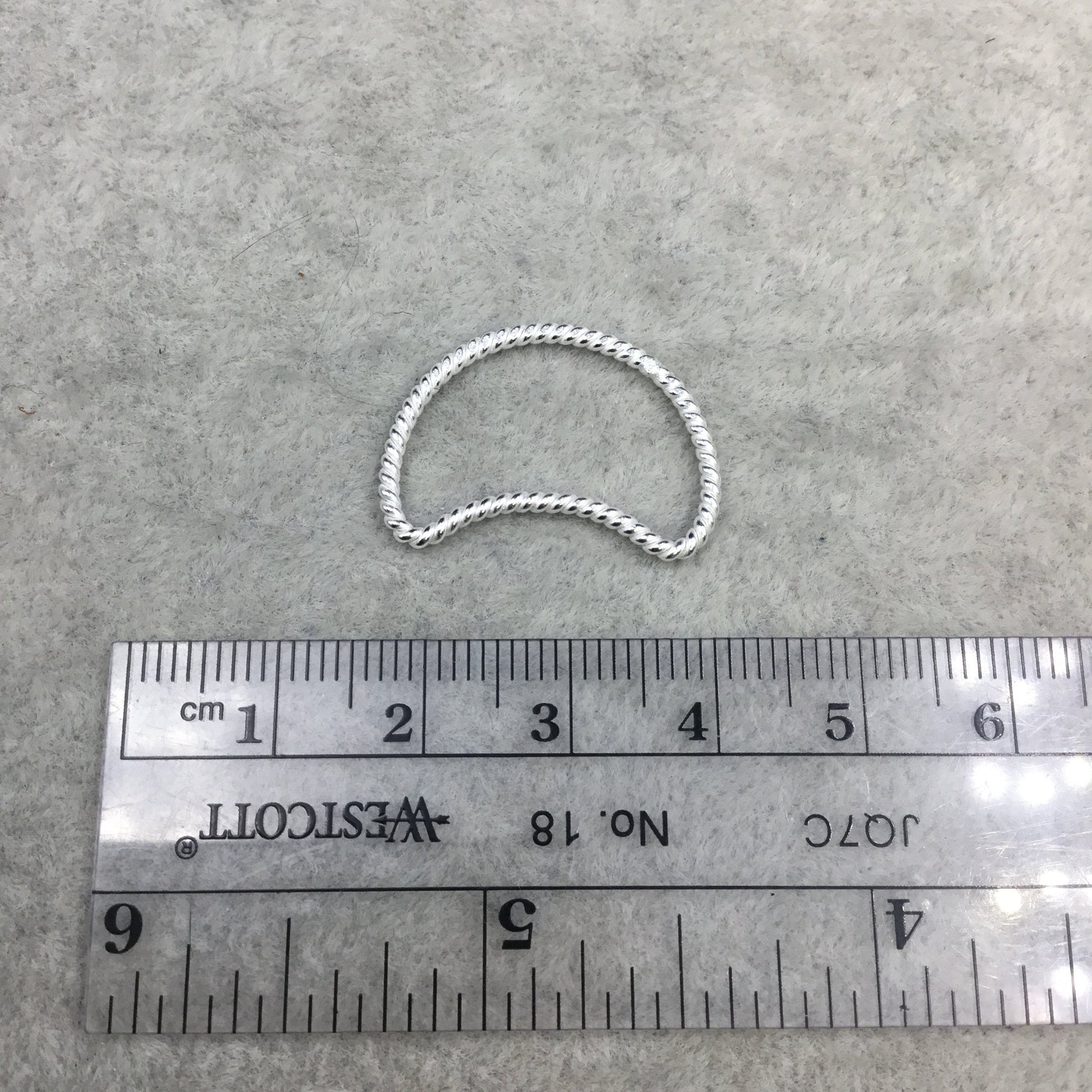 15mm x 25mm Silver Finish Open Twisted Wire Crescent/Moon Shaped Plated Copper Components - Sold in Pre-Counted Bulk Packs of 10- (469-SV)