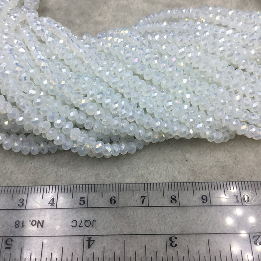 DISC - 4mm AB Finish Faceted Semi Transparent Milky White Chinese Crystal Rondelle Beads - Sold by 16" Strands (Approx. 135 Beads)