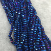 Chinese Crystal Beads | 4mm AB Finish Faceted Opaque Blue Chinese Crystal Rondelle Glass Beads