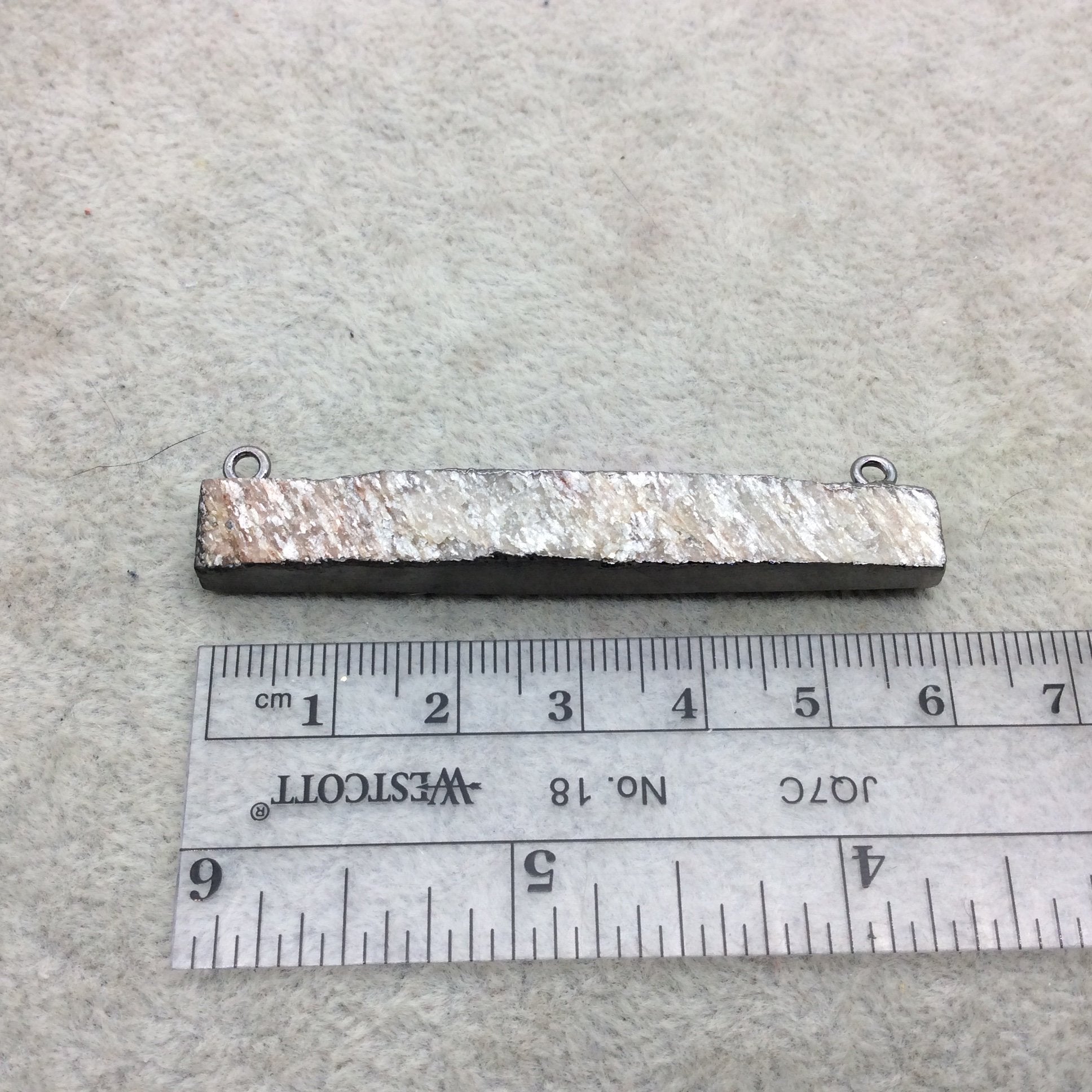 Gunmetal Electroplate Finish Iridescent Beige Rectangle Shape Natural Druzy Stone Bezel Connector Component ~ 8mm x 50-60mm - Sold Per Each