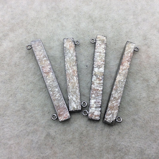 Gunmetal Electroplate Finish Iridescent Beige Rectangle Shape Natural Druzy Stone Bezel Connector Component ~ 8mm x 50-60mm - Sold Per Each