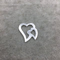 15mm x 16mm Small Silver Brushed Plated Copper Open Double Heart Shaped Undrilled Components - Sold in Packs of 10 (497-SV)