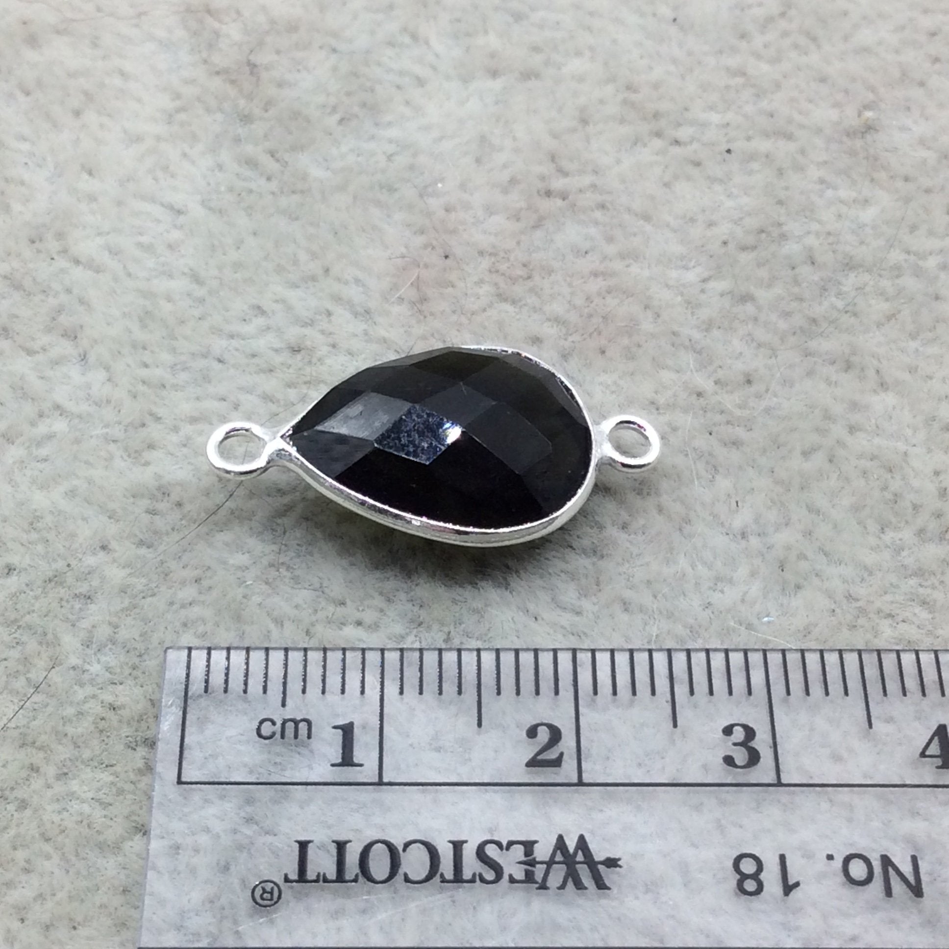 Sterling Silver Faceted Dark Olive (Lab Created) Quartz Teardrop Shaped Bezel Connector - Measuring 12mm x 16mm - Sold Individually