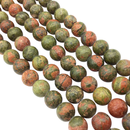 10mm Natural Picasso Jasper Semi-Gloss Finish Round/Ball Shaped Beads with 2mm Holes - 7.75" Strand (Approx. 21 Beads) - LARGE HOLE BEADS