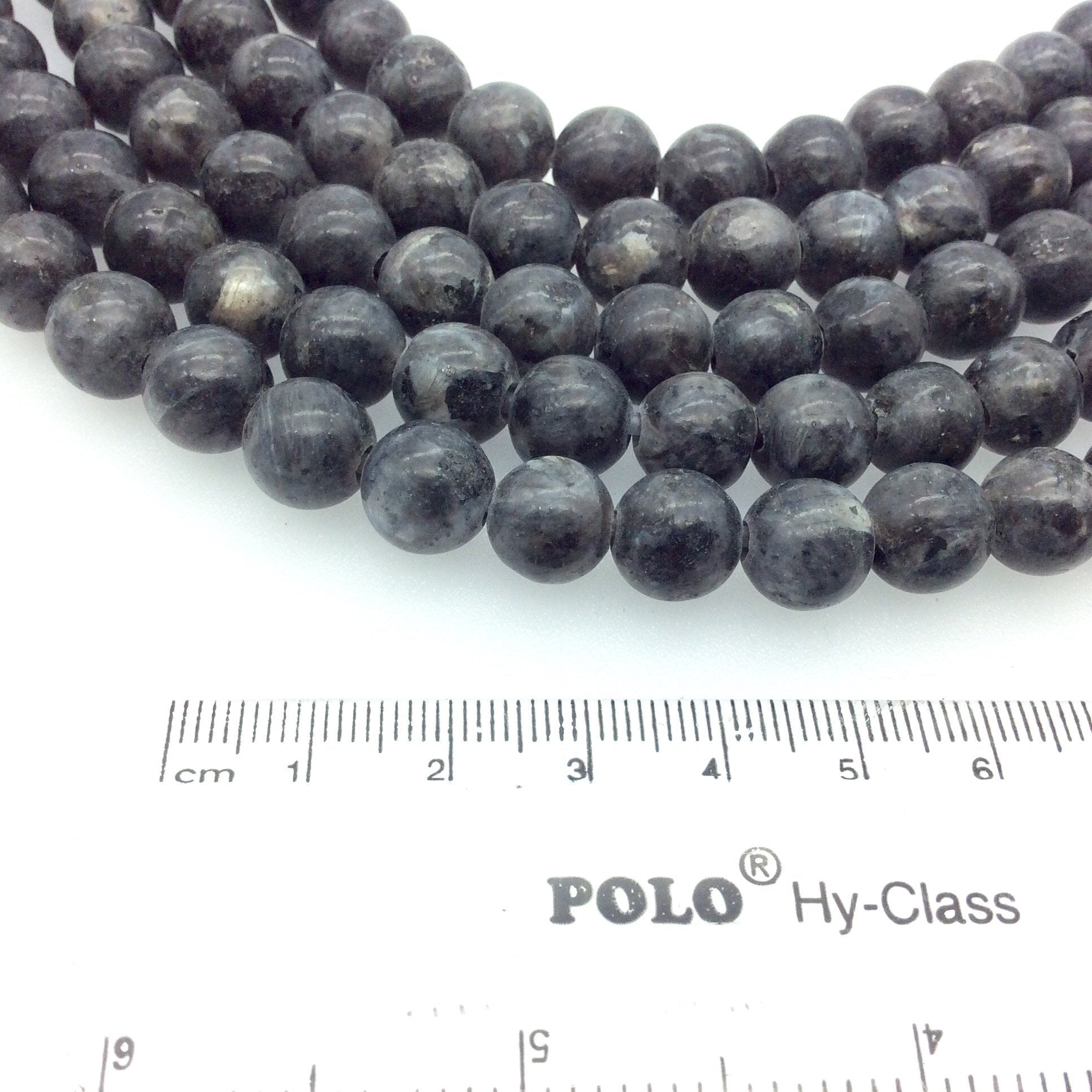 10mm Natural Larvakite Smooth Finish Round/Ball Shaped Beads with 2.5mm Holes - 9" Strand (Approx. 25 Beads) - LARGE HOLE BEADS