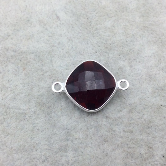 Sterling Silver Faceted Deepest Red (Lab Created) Quartz Diamond Shaped Bezel Connector - Measuring 15mm x 15mm - Sold Individually