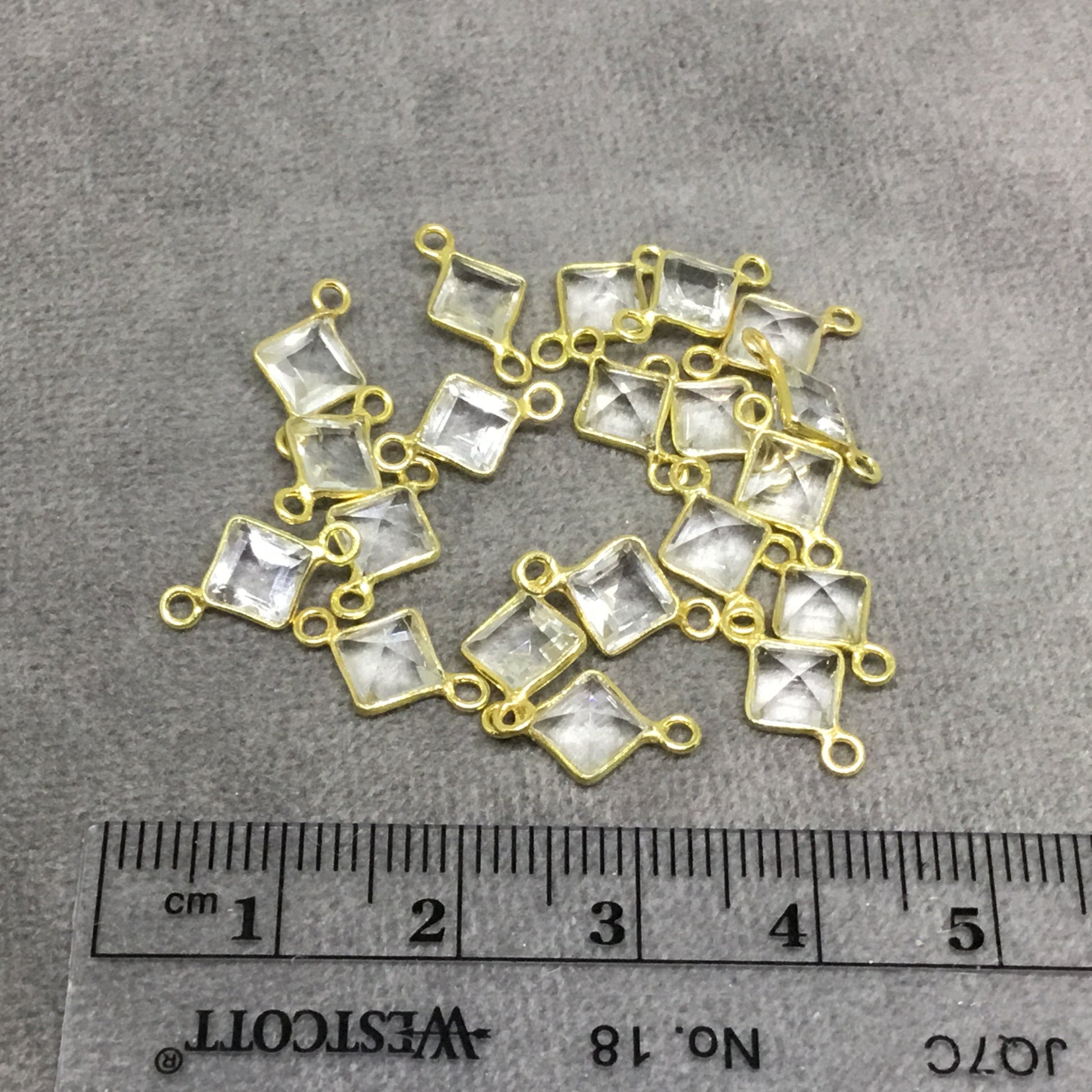 Clear Quartz Bezel Connectors for Jewelry - 5mm - 14k Gold Vermeil Birthstone Charms - Wholesale Bulk Lot of 6 pieces