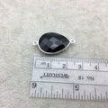 Sterling Silver Faceted Teardrop Shaped Jet Black Hydro (Man-made) Onyx Bezel Connector - Measuring 16mm x 20mm - Sold Individually