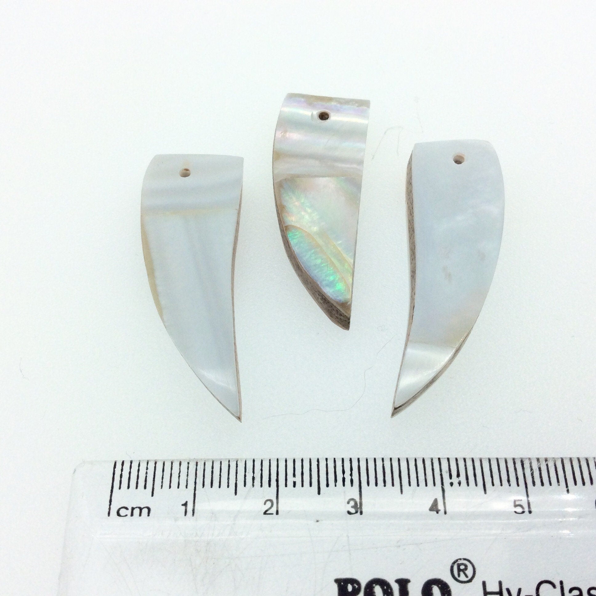 1 1/4" Iridescent White/Off White Natural Abalone Shell Tooth/Tusk Shaped Pendant - Measuring 13mm x 36mm, Approximately