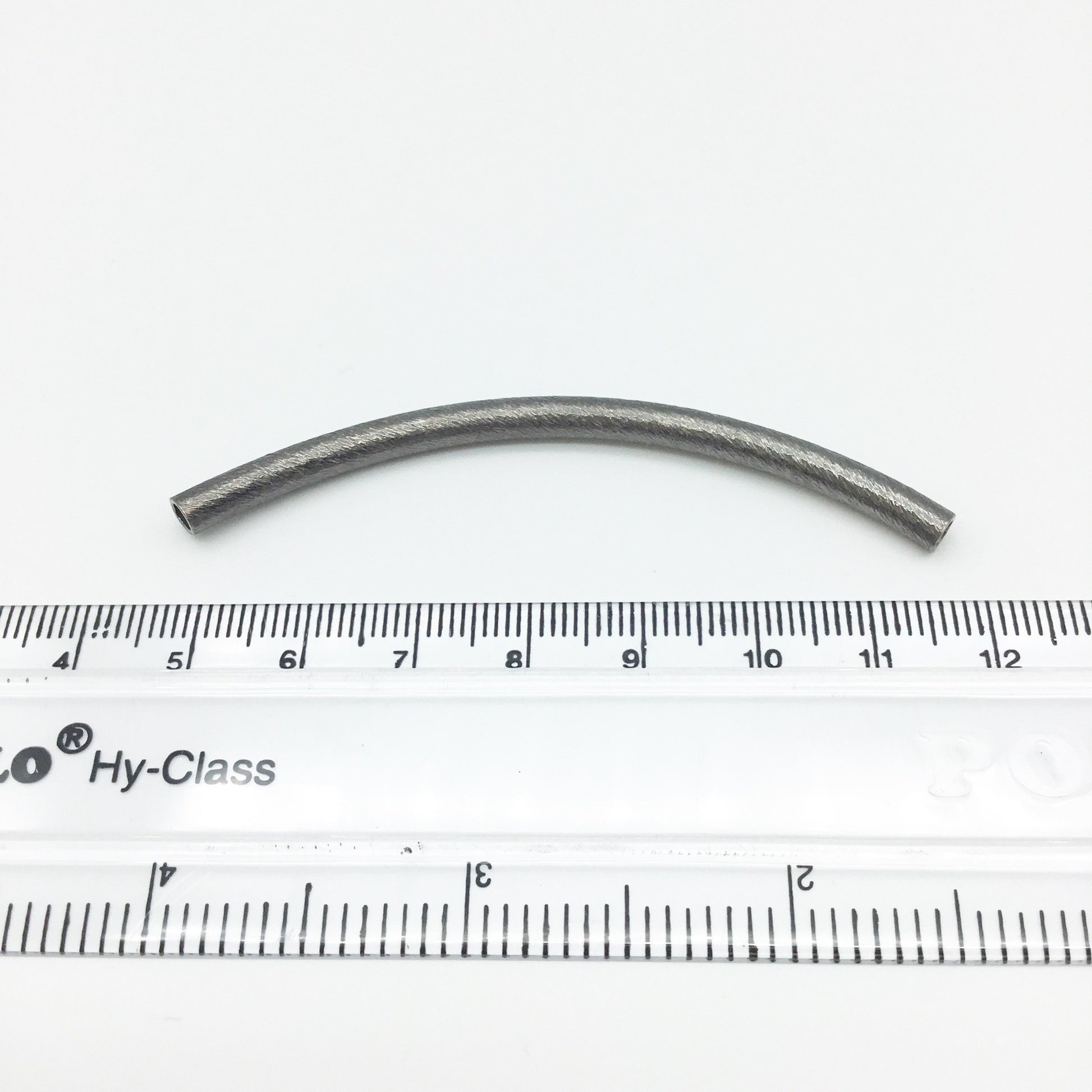 4mm x 70mm Gunmetal Brushed Long Curved Tube (with 3mm Hole) Plated Copper Component  - Sold in Packs of 10 (608-GM)