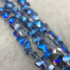 12mm x 15mm Glossy Faceted Transparent/Metallic Blue/Purple Glass Butterfly Shaped Beads - Sold By 12" Strands (~ 25 Beads)